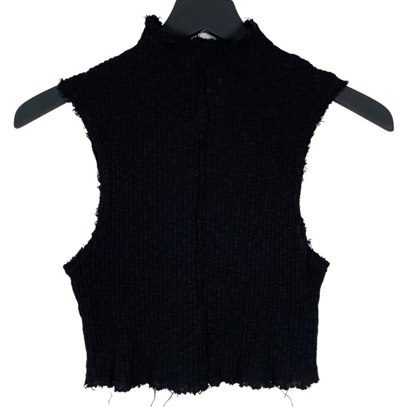 NWT T.La Ribbed Mock Neck Crop Top in Black - Picture 3 of 6